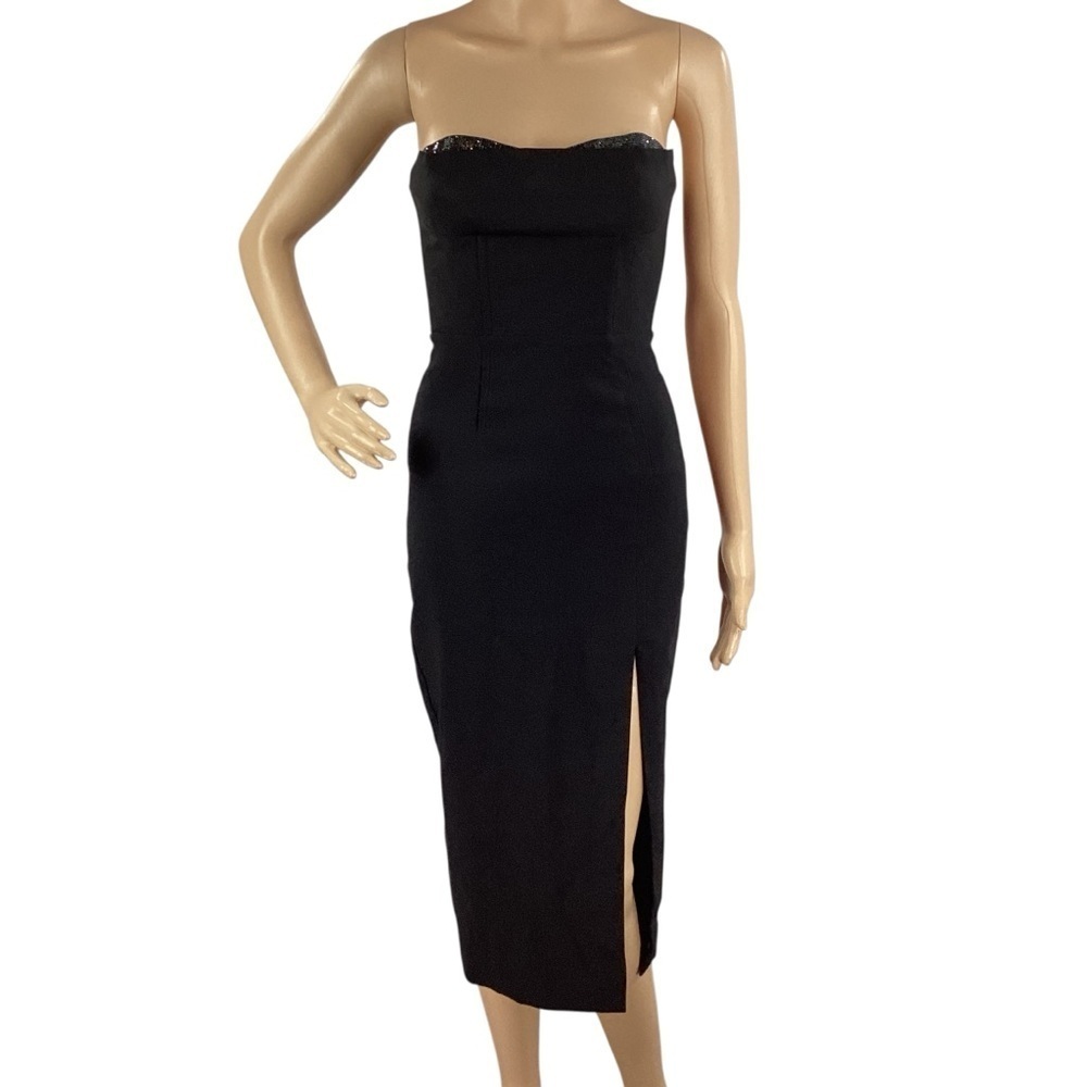 ASTR The Label Melani Split Hem Midi Dress Black XS
